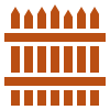 A simple, stylized brown wooden fence icon with vertical pickets and two horizontal rails against a light background.