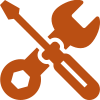 Icon of a brown wrench crossed with a brown screwdriver, symbolizing tools or settings, on a light gray background.