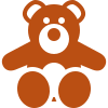 Simple, stylized illustration of a brown teddy bear, shown sitting upright with outstretched arms, round ears, and a circular nose on a light background.