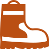 Simple illustration of an orange hiking boot with a thick sole and a loop at the back, set against a light gray background.